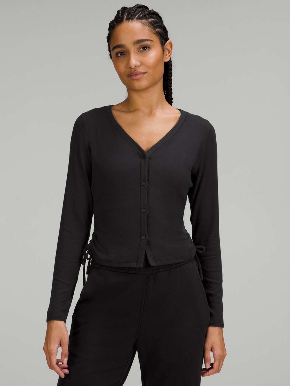 🆕 Lululemon Side-Cinch Ribbed Cardigan in Black Size 8